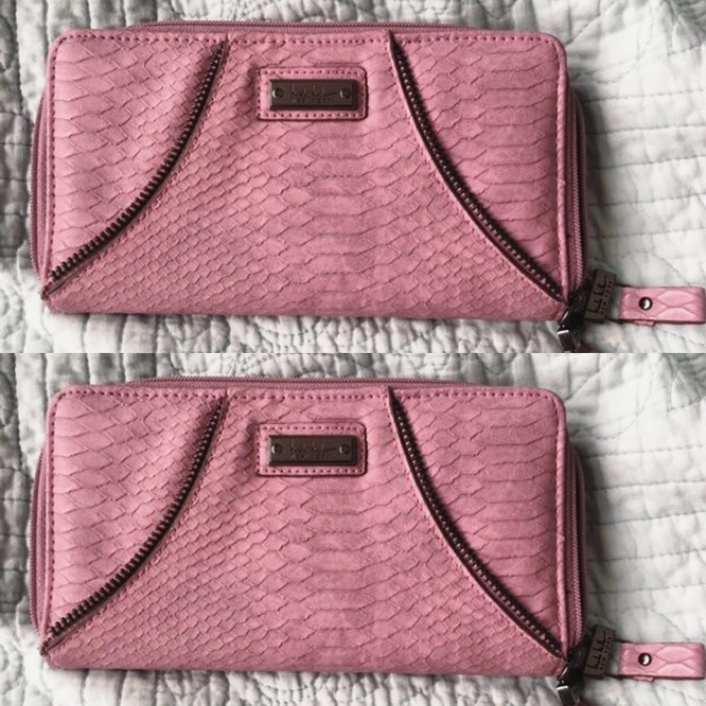 Pink Matte Alligator Zip Wallet