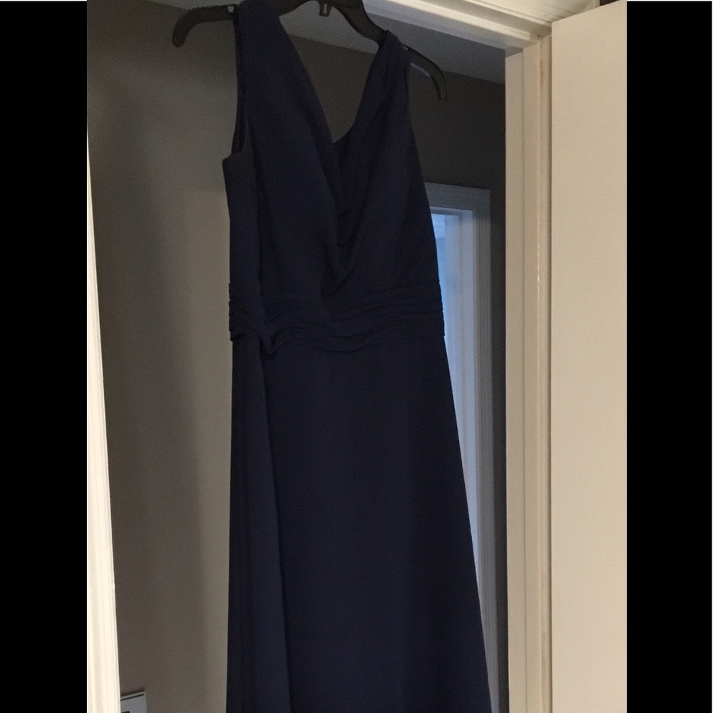 Navy floor length bridesmaid dress