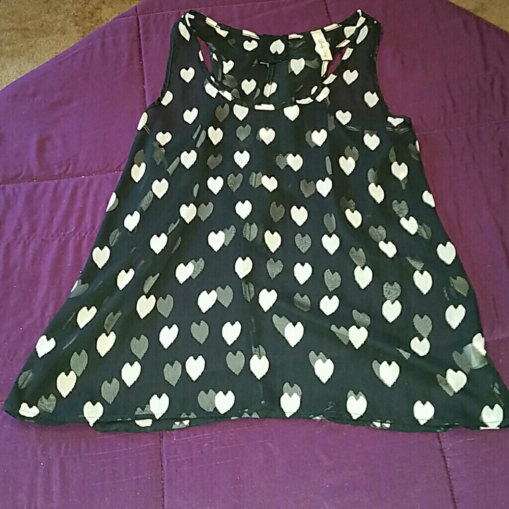 ❤Super Cute Sheer Black Top With Hearts❤