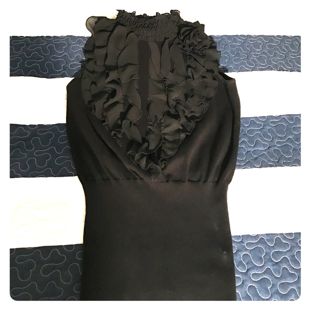 Sexy fitted black ruffle tank