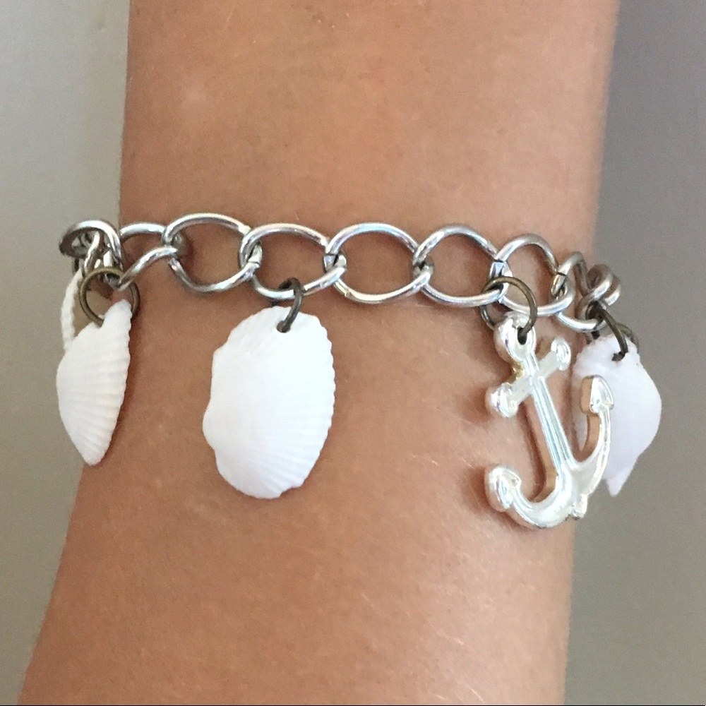 Silver Anchor Charm Bracelet with Florida Shells