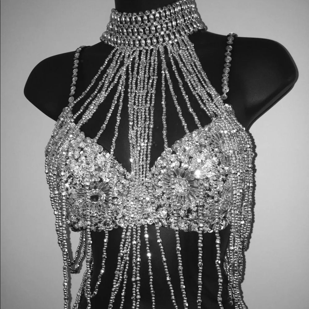 Rave top, sequin bra with collar!