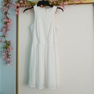 Macy's White Embroidered Zippered Racerback Dress