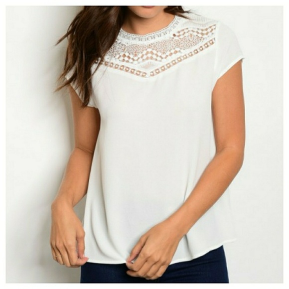 Tops - White Crocheted Short-Sleeved