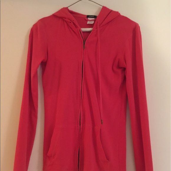J Crew red zip up lightweight hoodie - Picture 1 of 3
