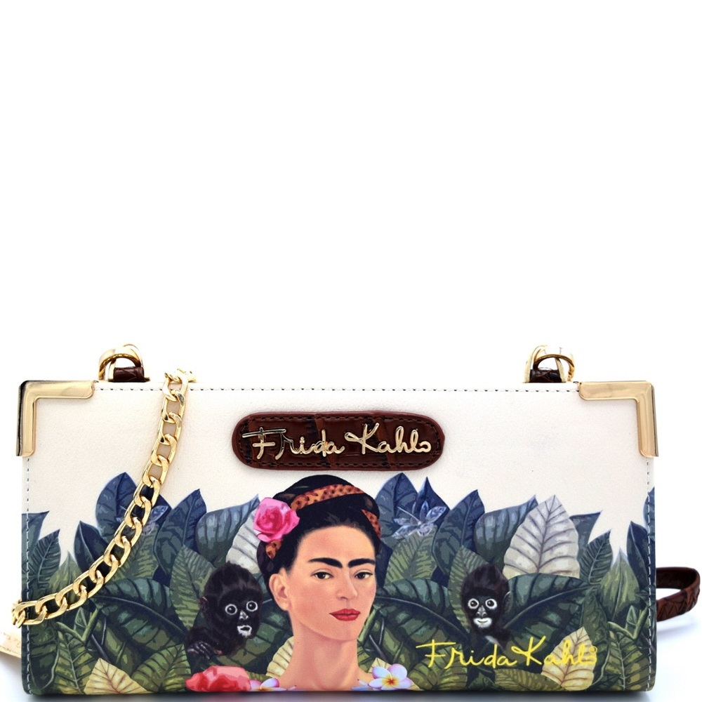 BNWT Brown Frida Kahlo wallet with crossbody strap