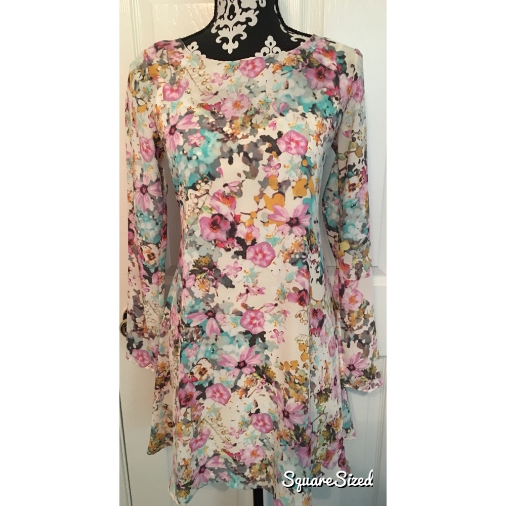 Watercolor floral long sleeve dress