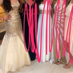 Tony Bowls Champagne/Gold Sequin Mermaid Dress