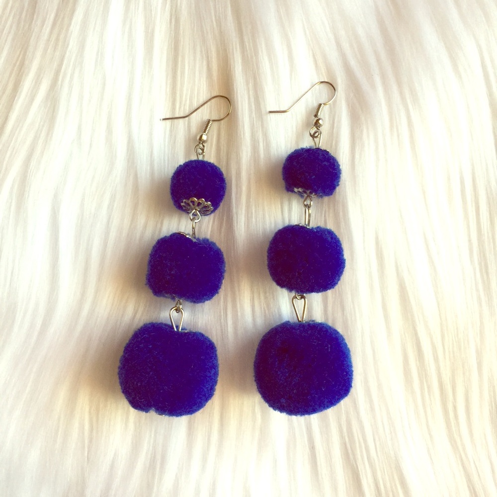 NEW Navy Blue POM POM Earrings