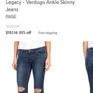 Paige Verdugo ankle skinny jeans 27