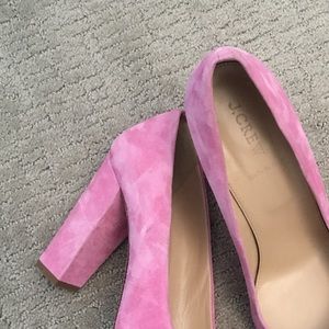 Never worn suede J. Crew pink heels