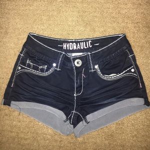 Hydraulic dark wash jean shorts