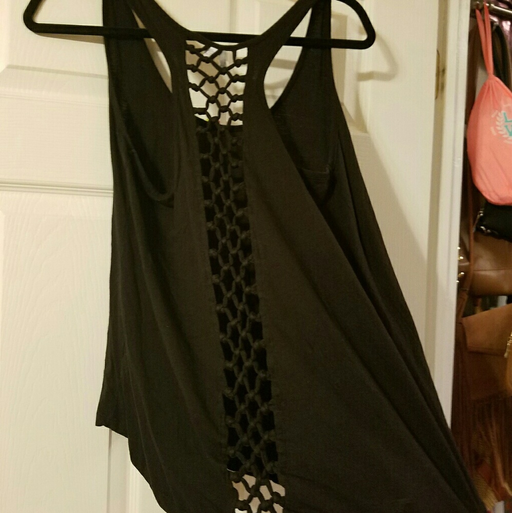 Rip Curl black tank w/ open braided back detail L