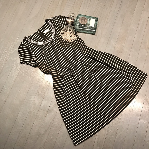 Maison Jules Dresses & Skirts - Madison Jules Fit Flare Striped Bejeweled Dress