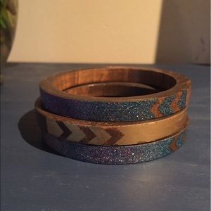 Galaxy Painted Wooden Bangle Bracelet Set of 3