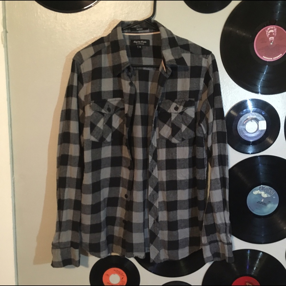 Grey and black plaid button up flannel