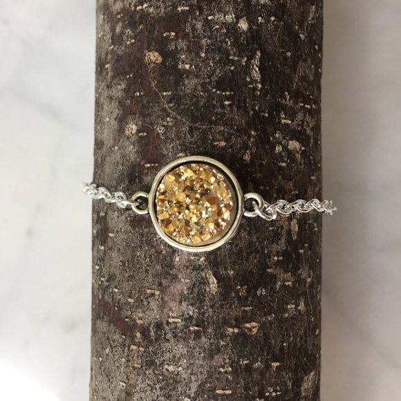 Faux druzy quartz bracelet geode resin blue silver - Picture 6 of 7