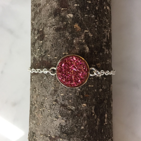 Faux druzy quartz bracelet geode resin blue silver - Picture 5 of 7