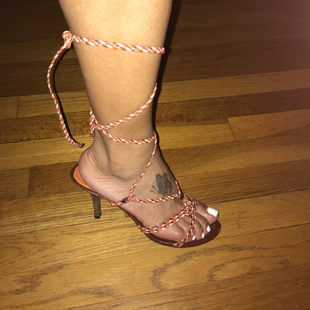Strappy sandal. Around 2 inches
