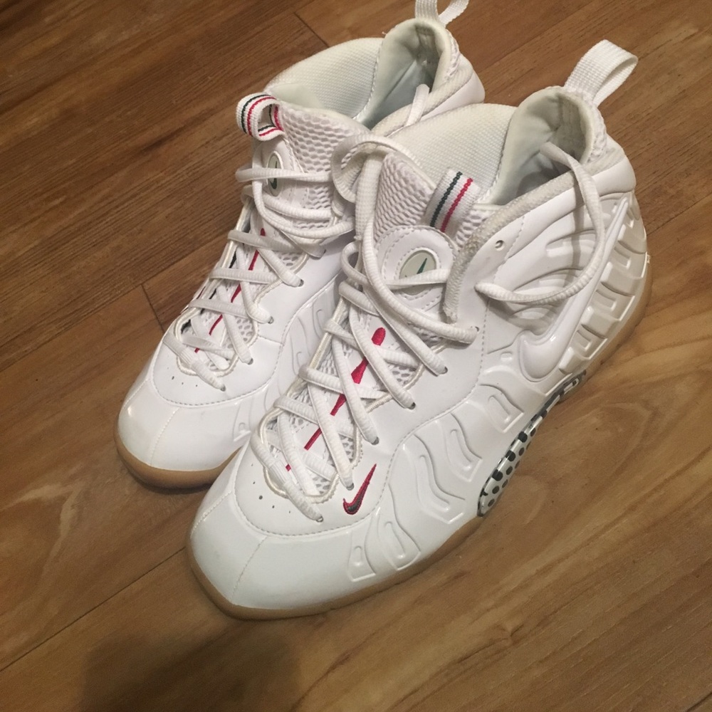 White red and green Nike foams