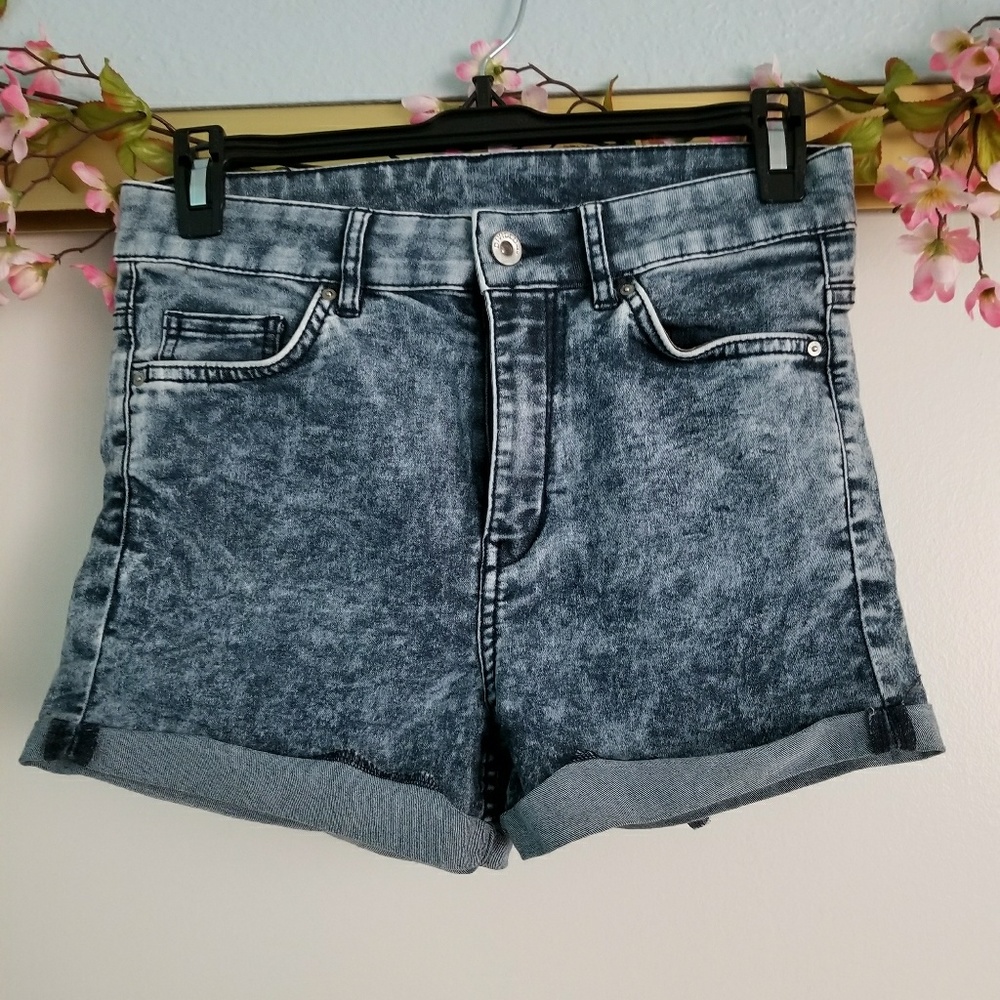 High Waisted Acid Denim Wash Shorts