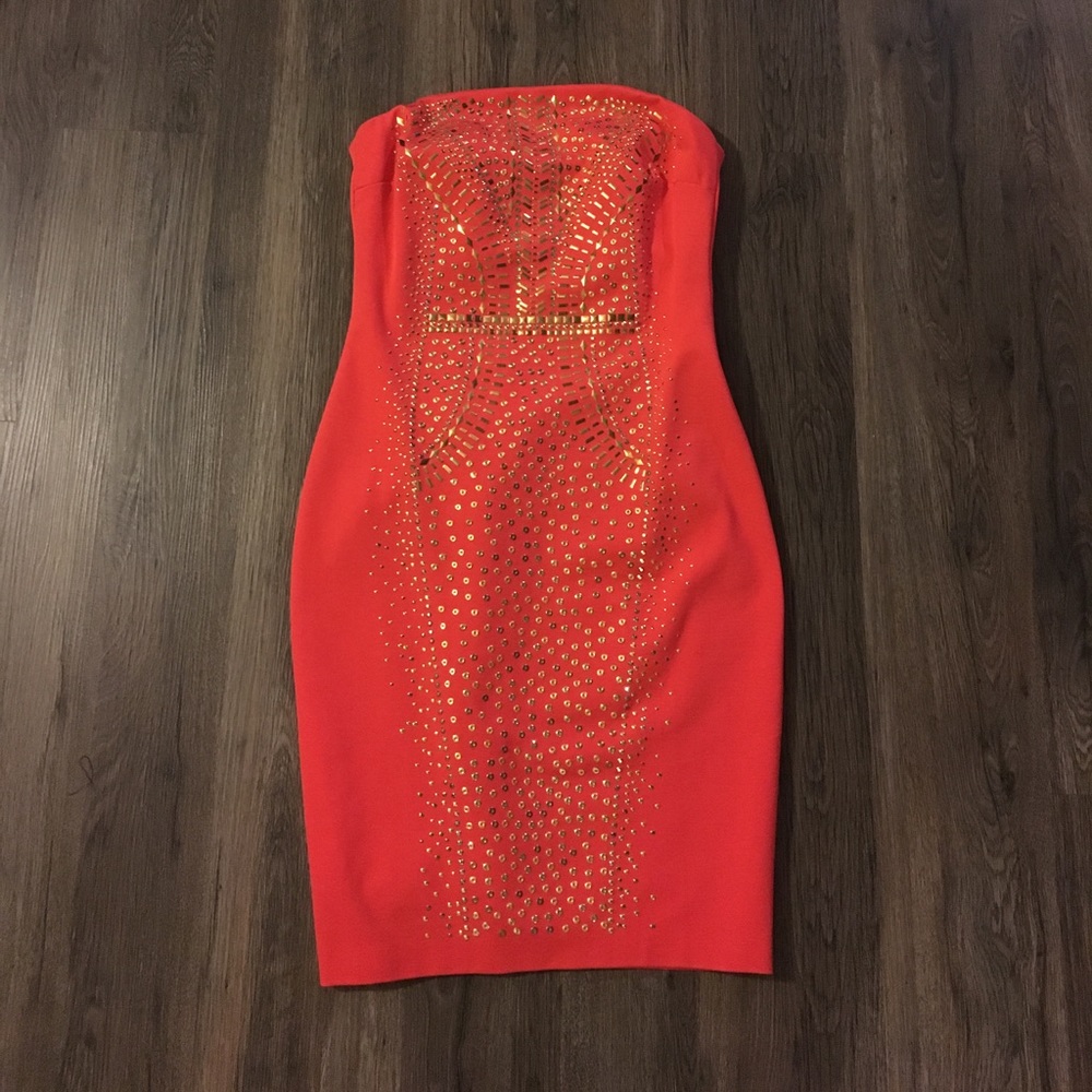 Strapless Studded Orange Cache Dress  Prom