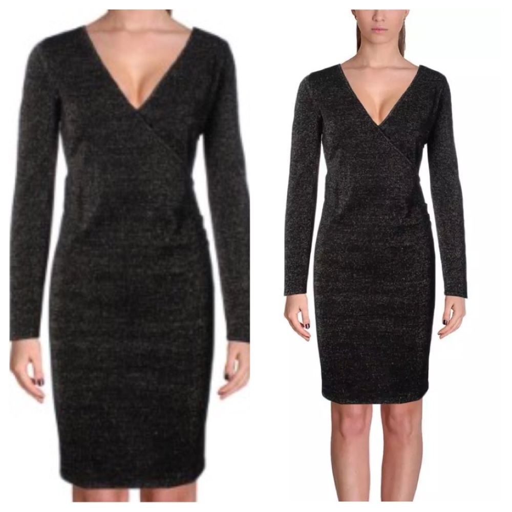 NWT MARC NEW YORK LITTLE BLACK FAUX WRAP DRESS  L