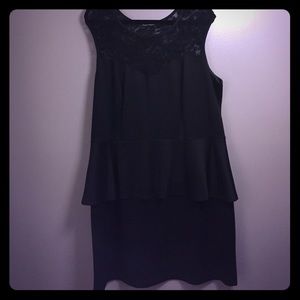 Black peplum bodycon style dress with lace detail