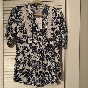 NWT 100% Linen Made in Italy Tunic Navy and White