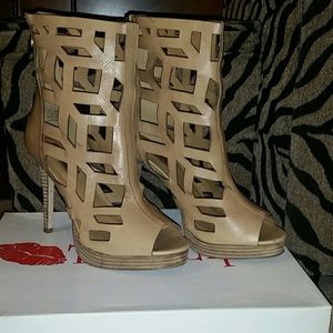 High heel platform distressed leather booties