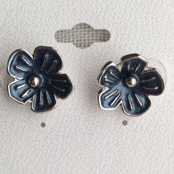 Jewelry - NEW Silver & Blue 3D Floral Earrings