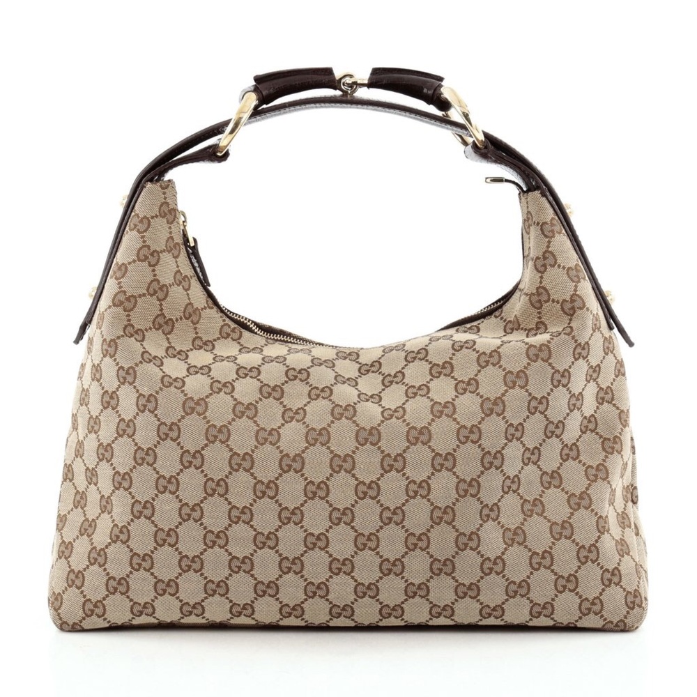 Gucci Beige/Ebony GG Canvas Horsebit Hobo Purse