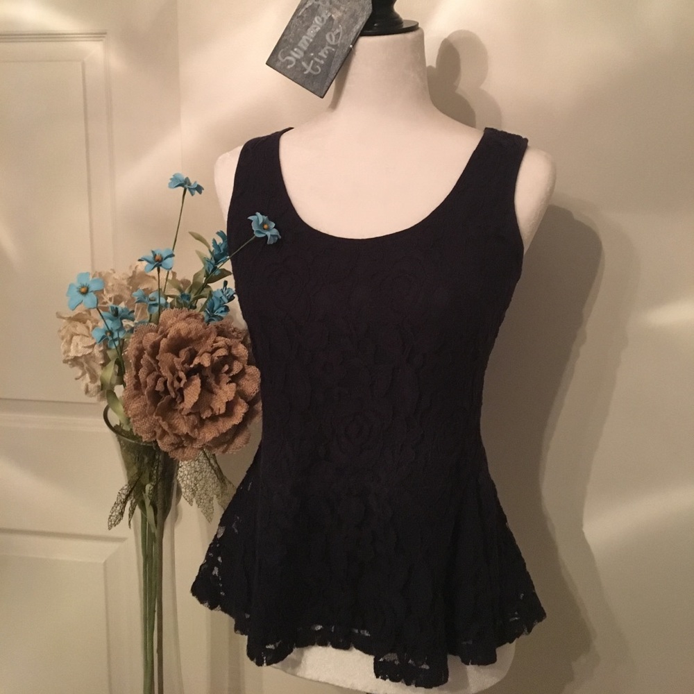 SOLD - Ann Taylor lace, fully lined,navy blue top.