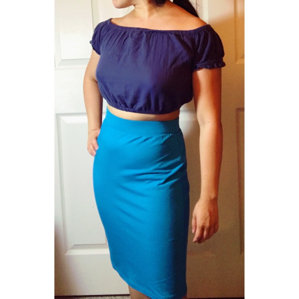 Uniqlo high waist blue pencil skirt