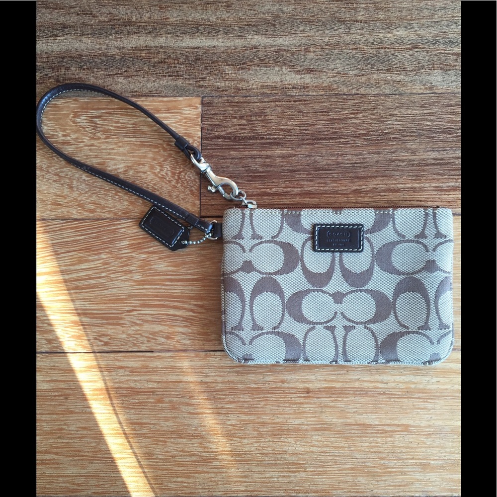 COACH Wristlet In Signature Brown Jacquard Canvas