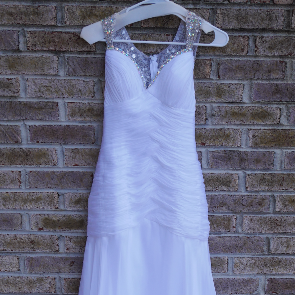 White floor length prom dress