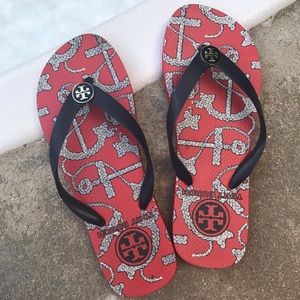 TORY BURCH FLIP FLOPS Navy & Red