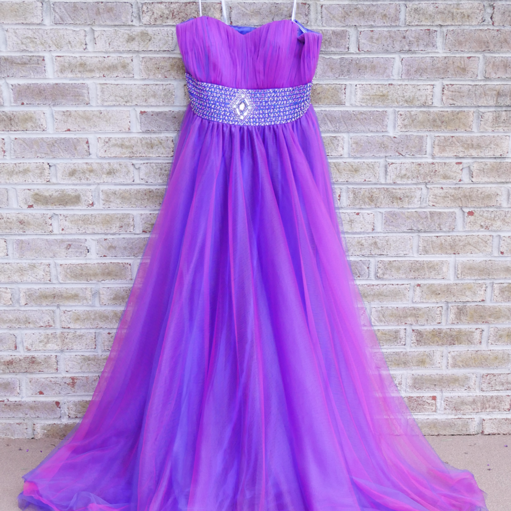Strapless purple two toned prom dress