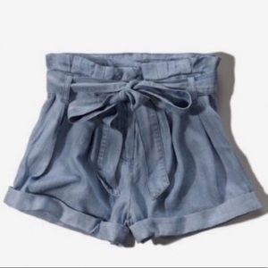 A&F Chambray Tie Waist Drapey Shorts
