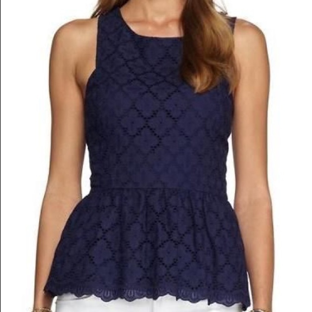 Lilly Pulitzer Ashton Navy Eyelet Peplum Tank