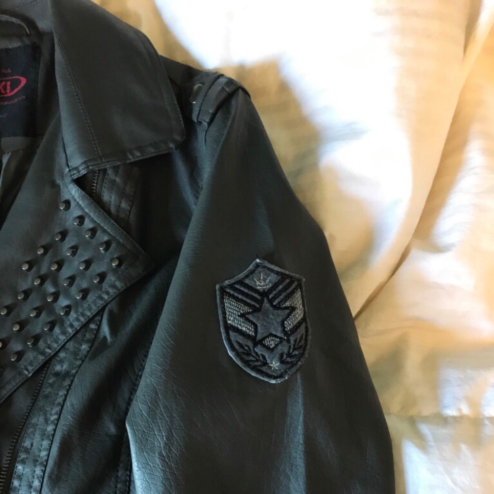 Grey vegan Leather Studded jacket