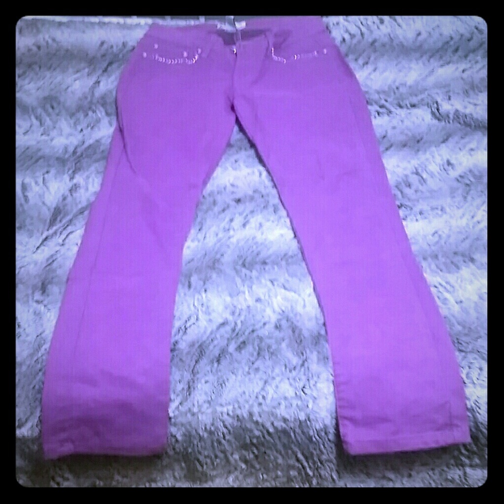 Purple skinny jeans with rhinestones