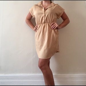 Tan Dress with Button Sleeve