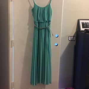 Aquamarine Pleated Skirt Maxi Dress with Belt