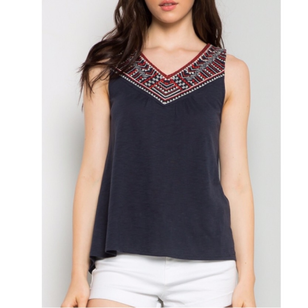 Navy embroidered top