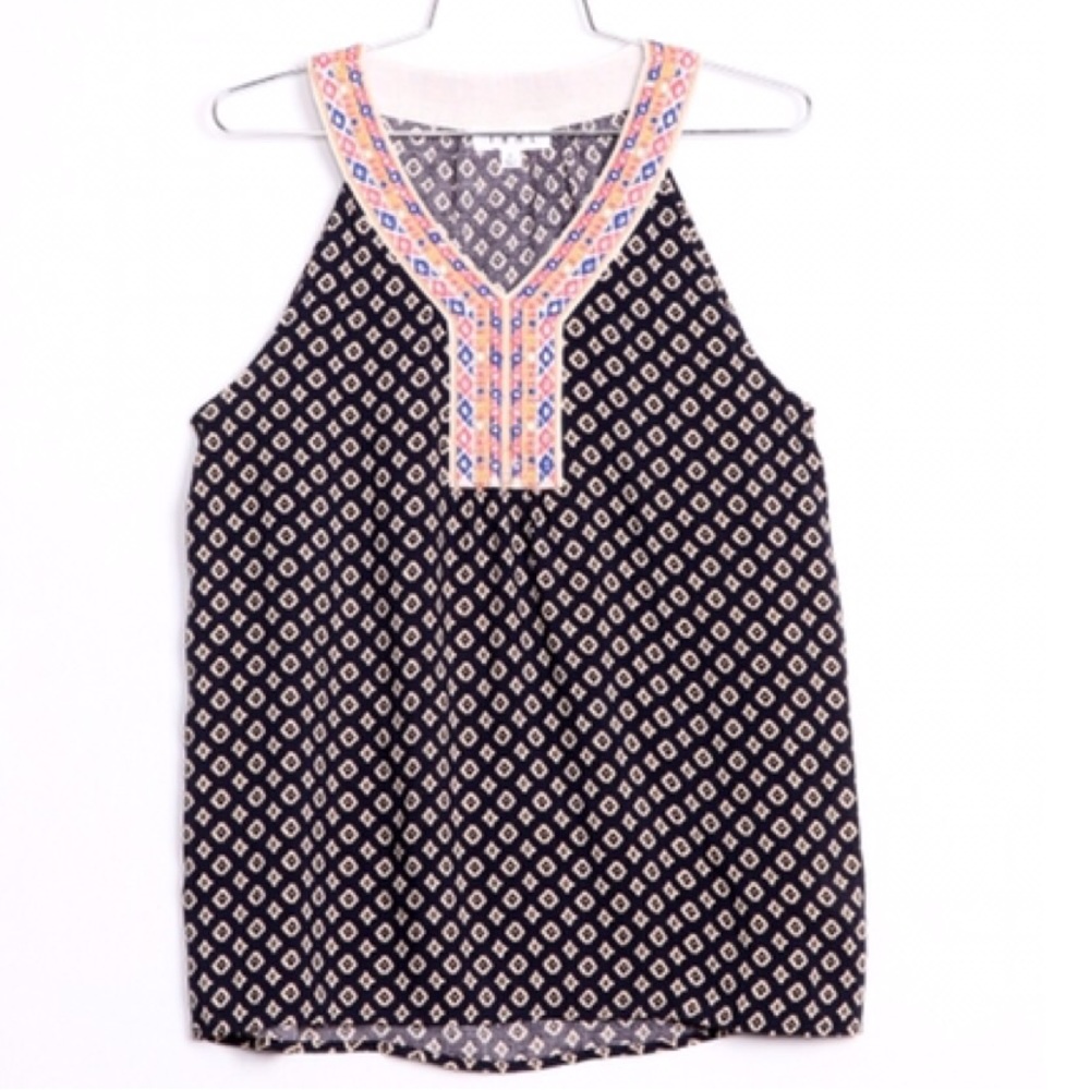 Navy print embroidered top