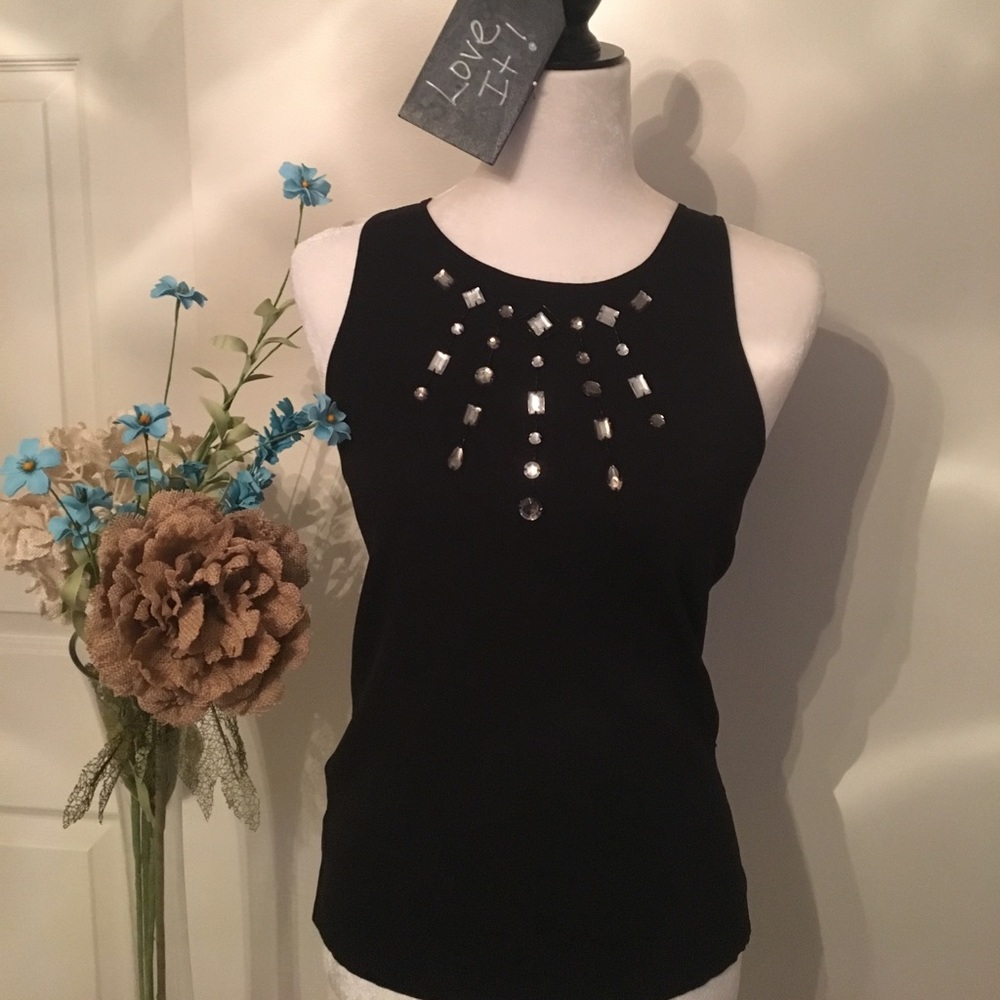 SOLD - Ann Taylor Loft black tank with jewels.