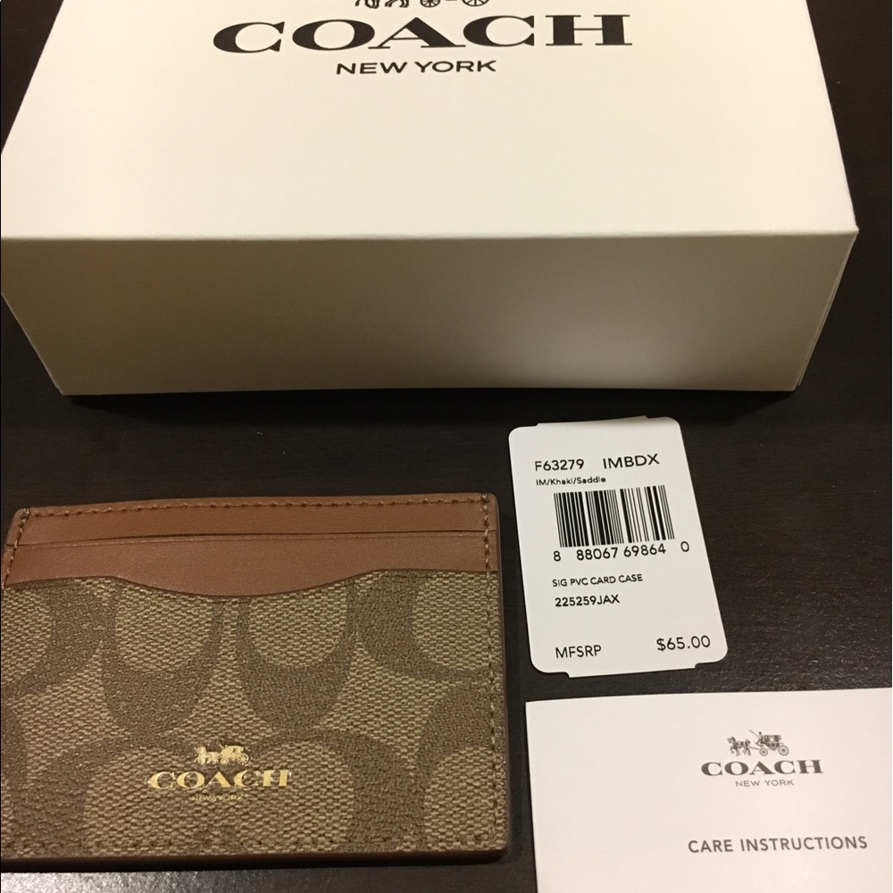 Coach Signature Card Holder 2 Tones of Brown
