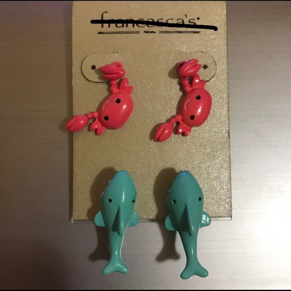 Two Pairs of Front Back Earrings (sharks & crabs)