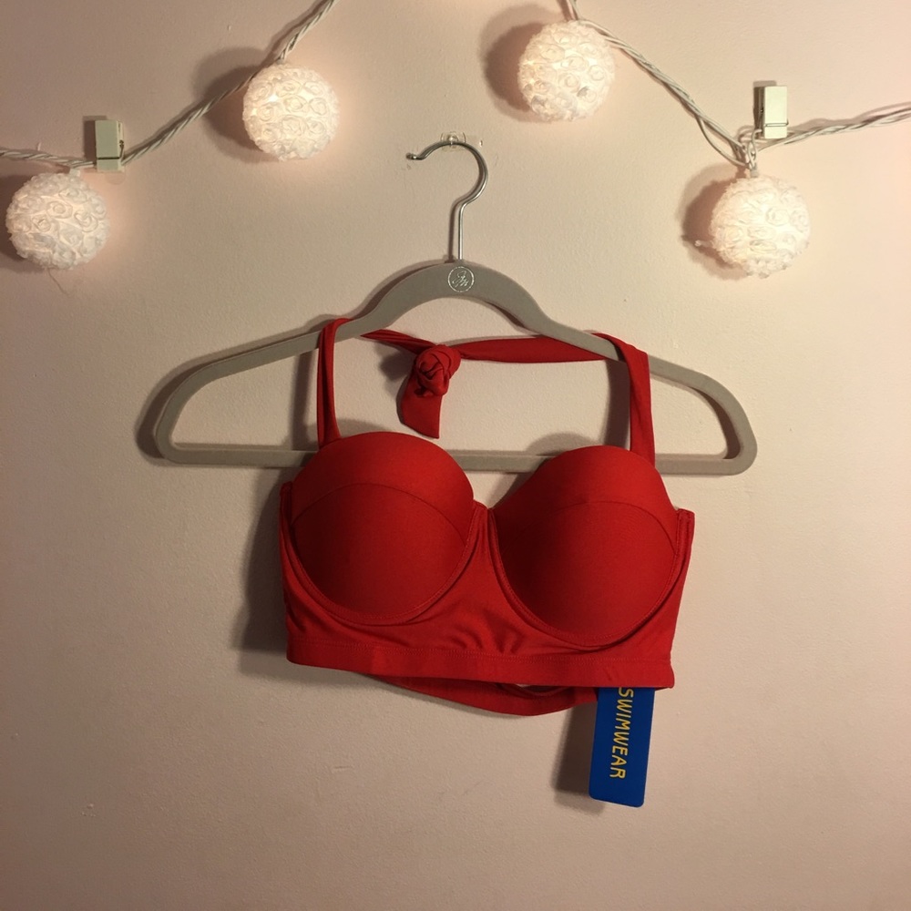 Red Retro Style Bikini Top